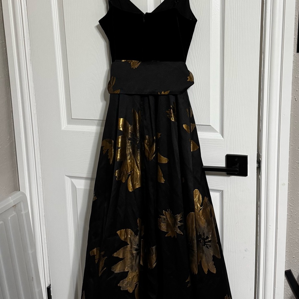 Eliza J Black and Gold Strapless Gown